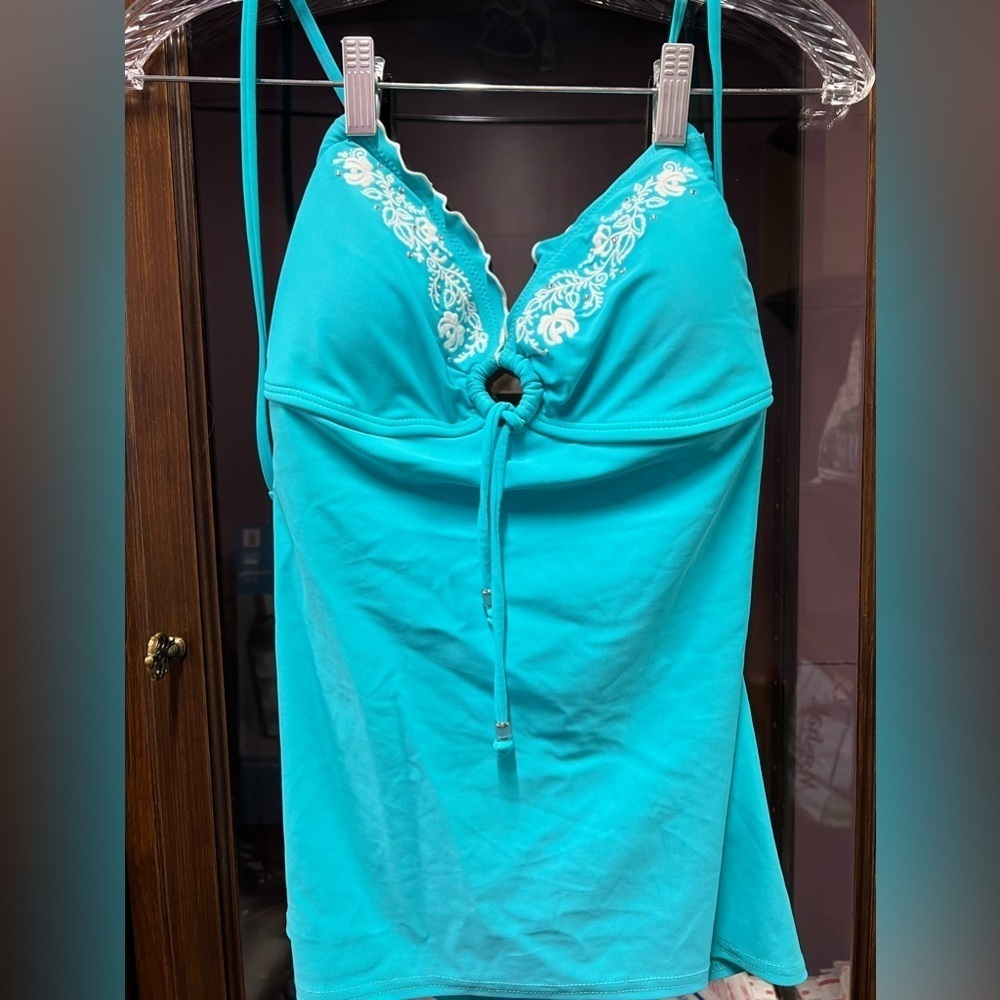 Arizona Teal and Floral Swimsuit Top women’s Sz Large Brand New with Tags